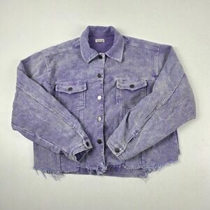 POL Jacket Womens Small Purple Corduroy Striped Cropped Raw Hem Snap Front